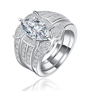 Adora Wedding Ring Set for Women Engagement Ring 2 Matching Band Cubic Zirconia Black Halo Ginger Lyne Collection - 1 of 4