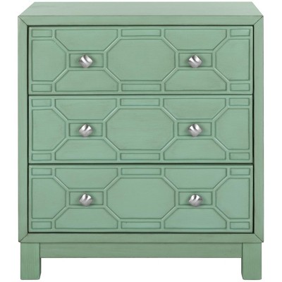 Transitional Turquoise Solid Rubberwood 3-Drawer Chest