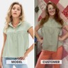 EXLURA Women's 2025 Summer Cap Sleeve Tops Loose Button Down Dress Shirt Casual V Neck Pleated Textured Work Blouse - 3 of 4