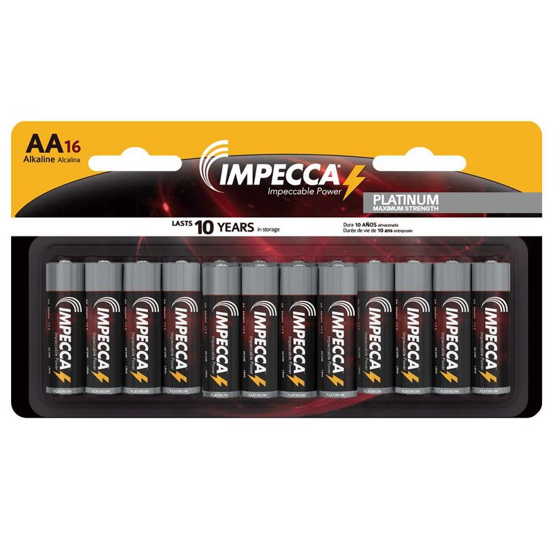 Impecca AA 16-Pack Platinum Alkaline Batteries with 10-Year Shelf Life (16-Cells), 2 of 6