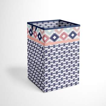Bacati - Emma Kilim Coral/Mint/Navy Collapsible Laundry Hamper