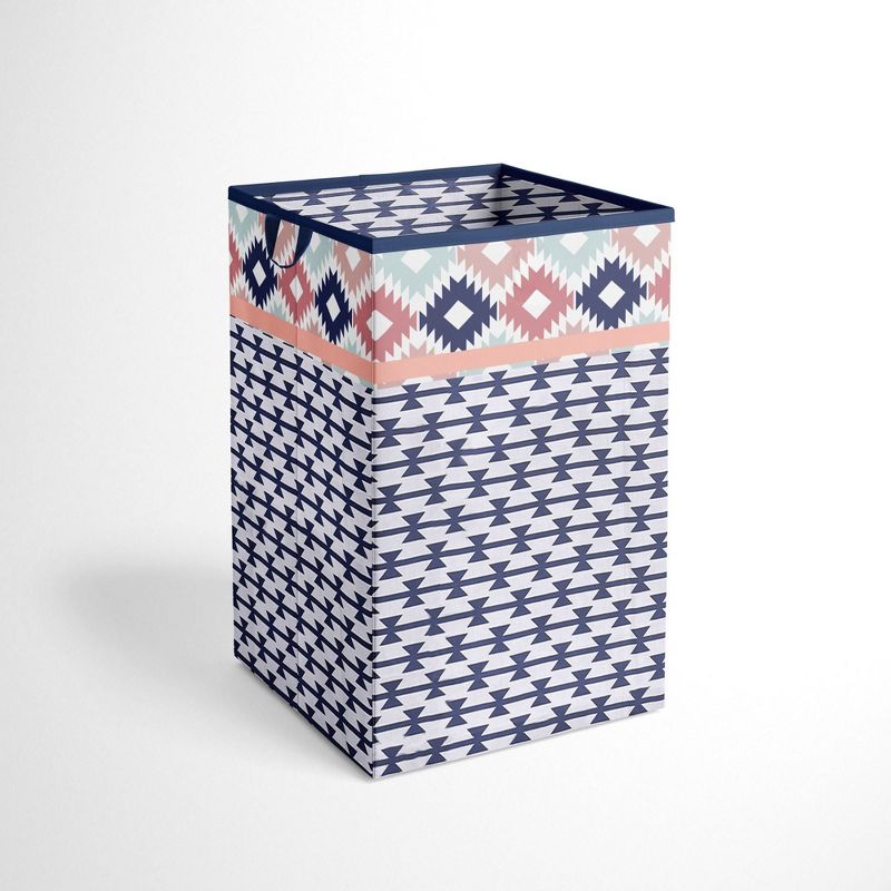 Bacati - Emma Kilim Coral/Mint/Navy Collapsible Laundry Hamper, 1 of 7