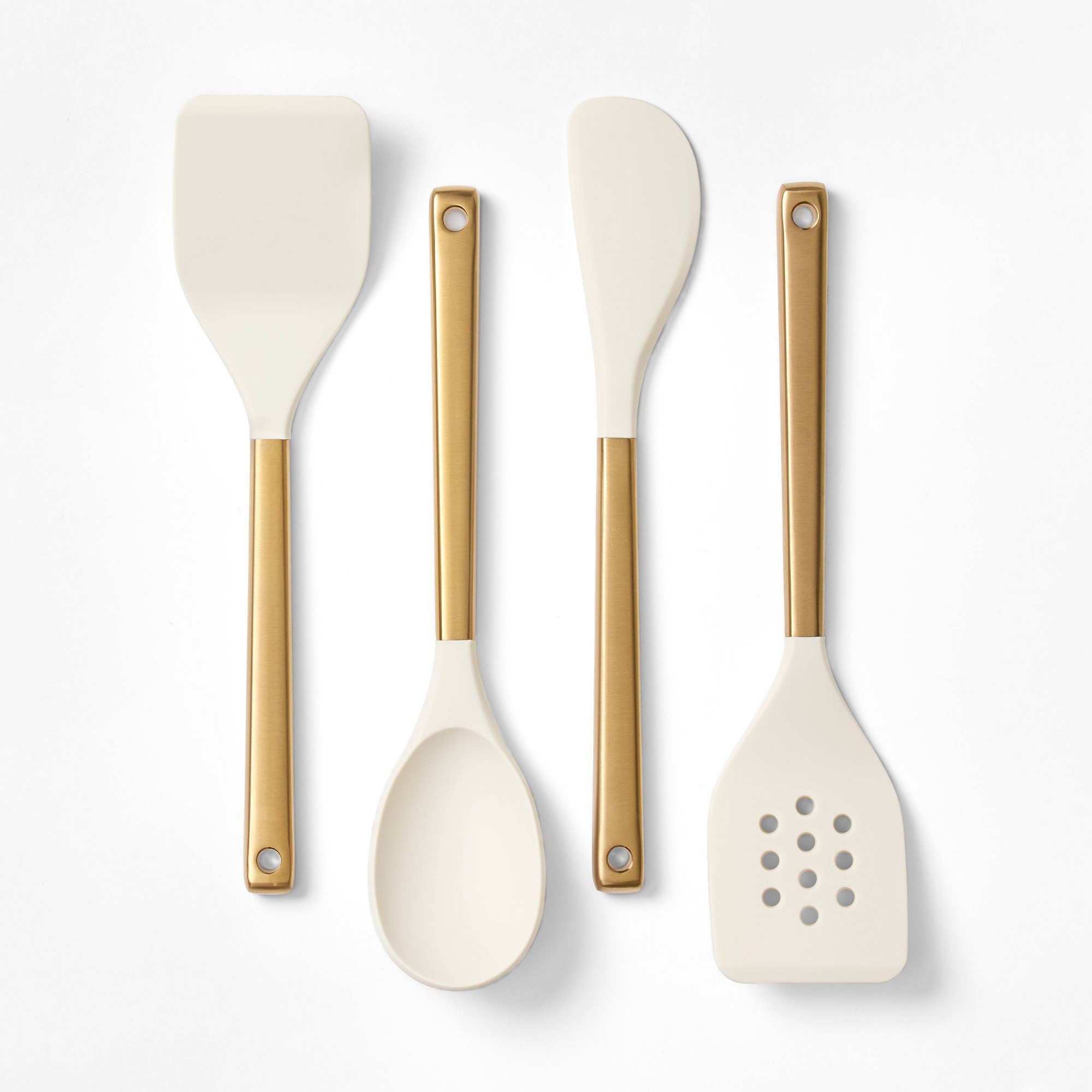 4pc Silicone/Stainless Steel Kitchen Utensil Set Champagne - Figmint™