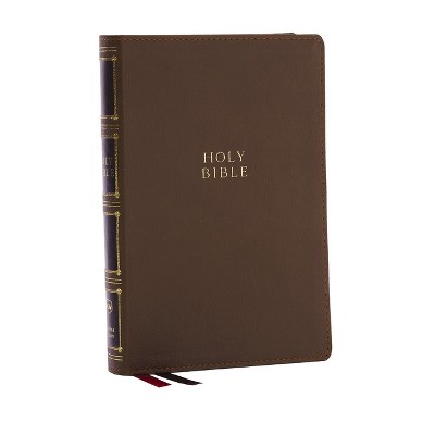 Nkjv, Compact Center-Column Reference Bible, Brown Leathersoft, Red Letter, Comfort Print (Thumb Indexed) - by  Thomas Nelson (Leather Bound)