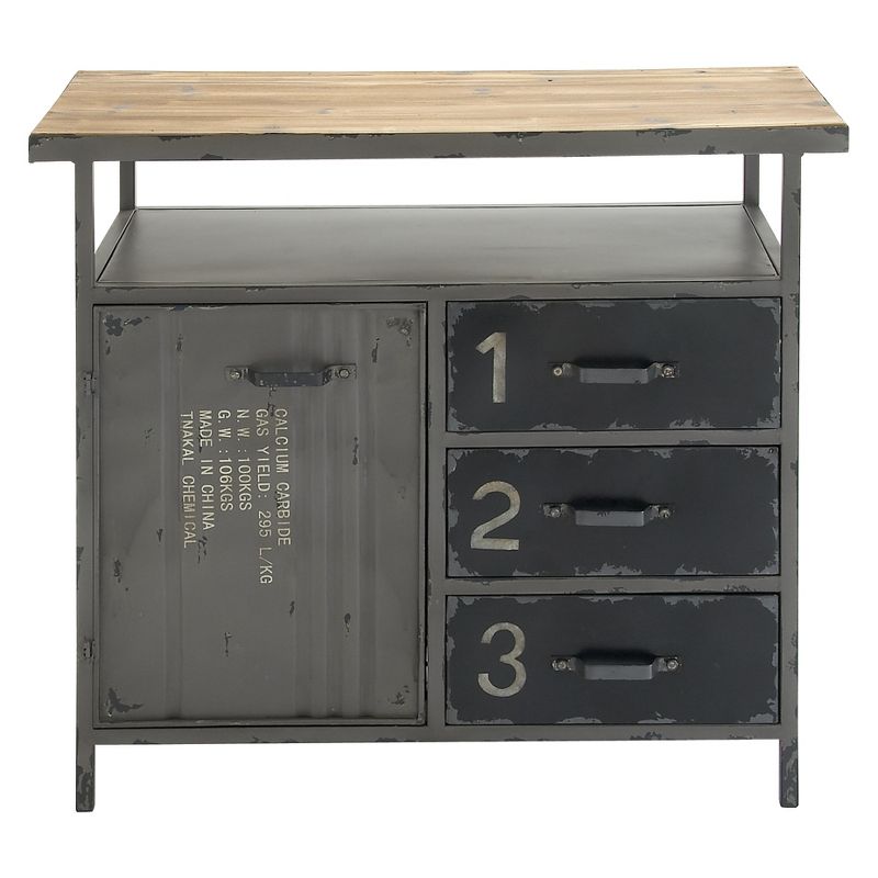 Metal Utility Cabinet with Wood Top Steel Gray - Olivia & May, 1 of 17