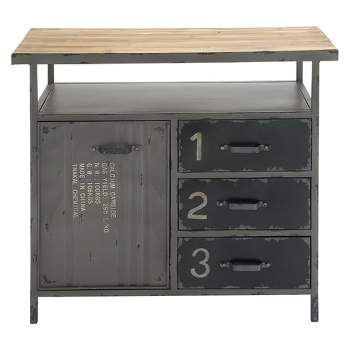 Metal Utility Cabinet with Wood Top Steel Gray - Olivia & May