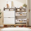 Fluted Shoe Cabinet with 2 Flip Drawers & Open Shelf, 44" Modern Entryway Storage Organizer, Wood Shoe Rack with Gold Handles for Hallway & Foyer - 3 of 4