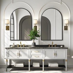 PexFix 36" x 24" Black Modern Wall Mirror Aluminum Alloy Thin-Frame Arched Two-way Bathroom Hanging Mirror For Over Sink Entryway Bedroom Vanity - 1 of 4