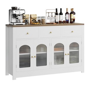 55 Inch Farmhouse Buffet Cabinet, Large Wood Narrow Kitchen Buffet Storage Cabinet for Dining Room Living Room Coffee Bar with Drawers and 4 Doors - 1 of 4
