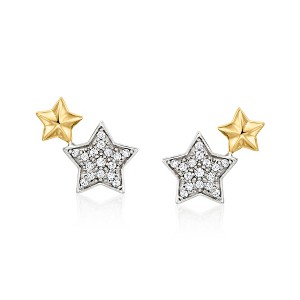 Ross-Simons 0.15 ct. t.w. Diamond Star Earrings in Sterling Silver and 14kt Yellow Gold - 1 of 3