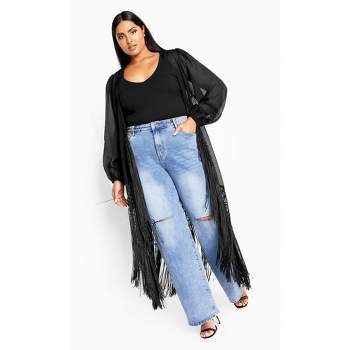 Women's Plus Size Calypso Fringe Jacket - black | CITY CHIC