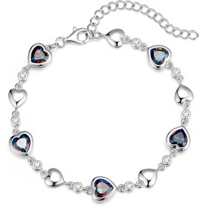 Five Heart Birthstone Tennis Bracelet, 925 Sterling Silver with Adjustable Extender, Anniversary Birthday Gift for Wife - 1 of 4