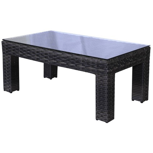 Bora Bora Patio Wicker Glass Top Coffee Table – Teva Patio Furniture For Sale