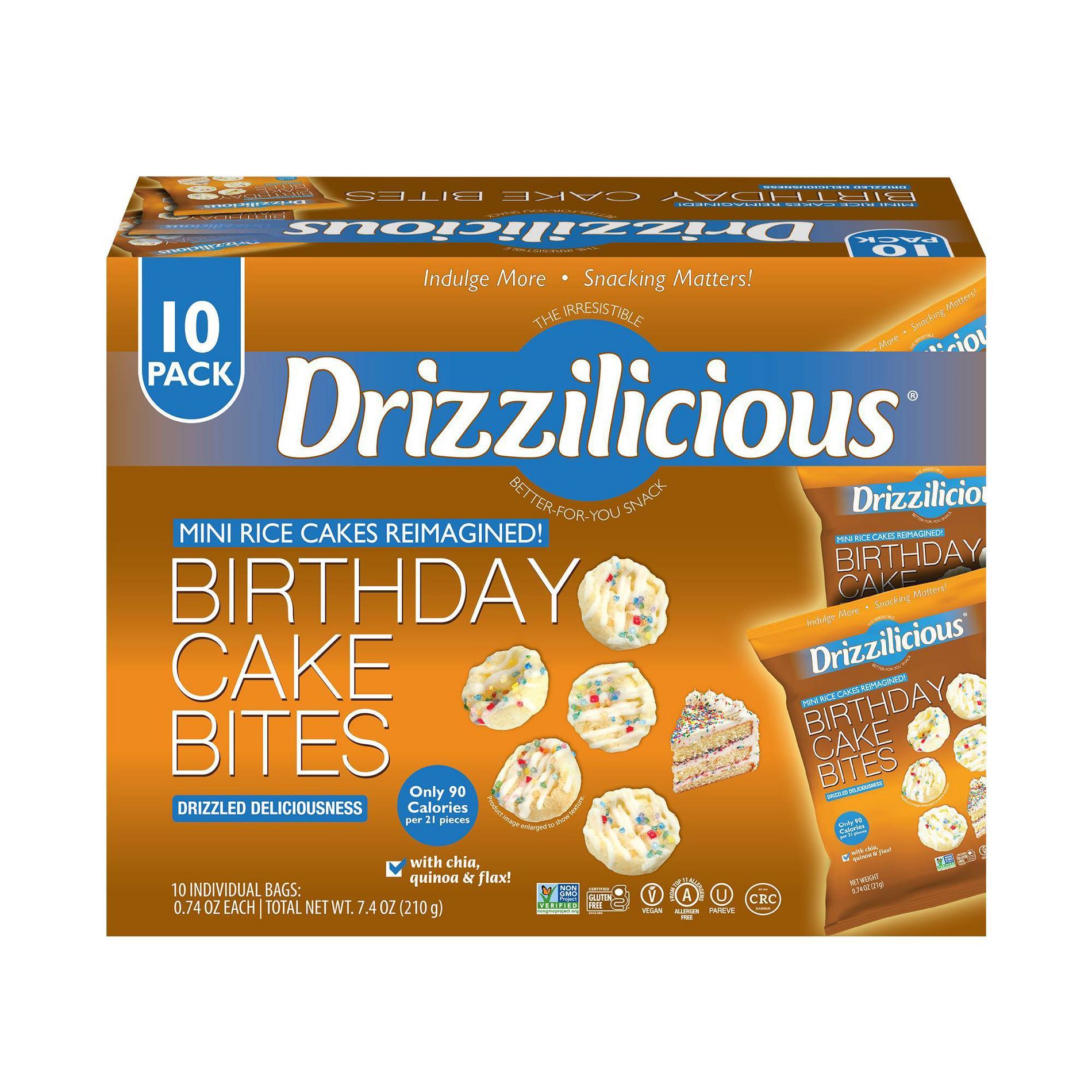 Drizzilicious Drizzled Mini Rice Cakes Birthday Cake Multipack - 7.4oz/10ct
