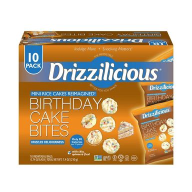 Drizzilicious Drizzled Mini Rice Cakes Birthday Cake Multipack - 7.4oz/10ct