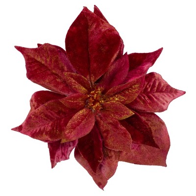 Northlight 9" Red and Gold Artificial Poinsettia Clip-On Christmas Ornament