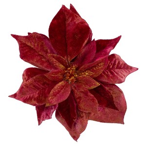 Northlight Artificial Poinsettia Christmas Floral Pick Clip-On Ornament - 9" - Red - 1 of 2