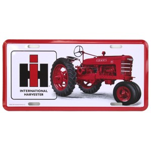 IH Logo with IH Farmall Tractor Metal License Plate, 11.875in x 6in 42067 - 1 of 2