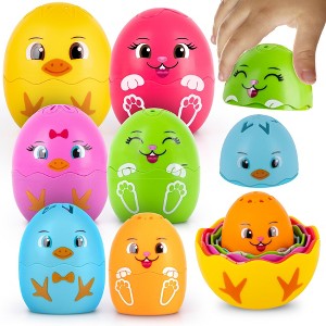 ArtCreativity Colorful Nesting Bunny & Chick Egg Cup Bath Toy - 9 Pieces - 1 of 4