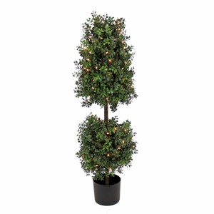 National Tree Company 48" Pre-Lit Boxwood Cone and Ball Topiary in Nursery Pot Artificial Tree: Faux Boxwood, Indoor/Outdoor Decor - 1 of 3