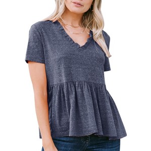 EXLURA Women's Summer Short Sleeve Peplum Babydoll Tops Cute V Neck T Shirts - 1 of 4