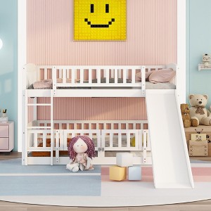 NicBex Twin Over Twin/Full Over Full Solid Wood Bunk Bed with Slide,Versatile Loft Bed with Fence and Ladder for Bedroom,White/Gray/Espresso - 1 of 4