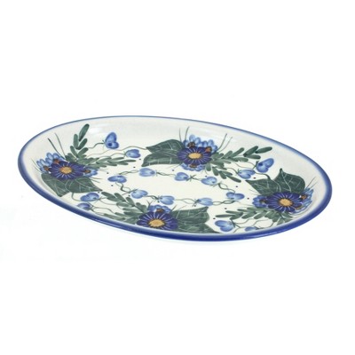 Blue Rose Polish Pottery Forget Me Not Oval Platter