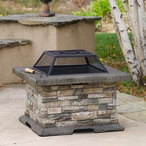 GDFStudio Jax Outdoor Lightweight Concrete Wood Burning Fire Pit, Natural Stone - 1 of 4