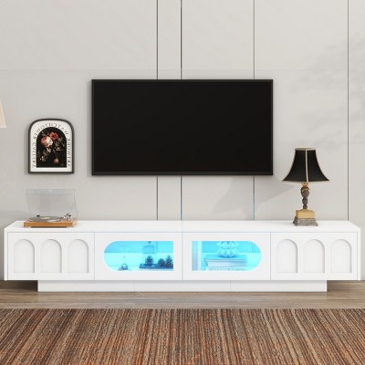 TV Stand with Fluted Tempered Glass Doors for TVs Up to 95'',Functional Media Console with Arched Cabinet Doors – The Pop Home
