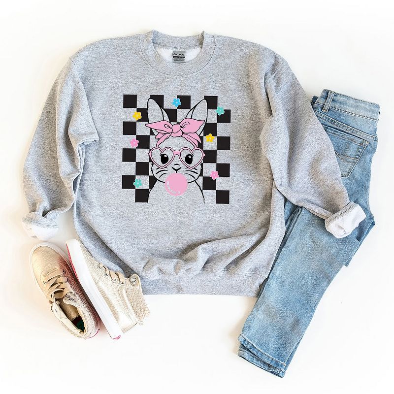 The Juniper Shop Checkered Groovy Bunny Youth Graphic Sweatshirt, 2 of 3