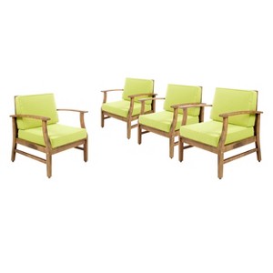 GDFStudio Abena Outdoor Acacia Wood Club Chairs with Cushions(Set of 4) - 1 of 4