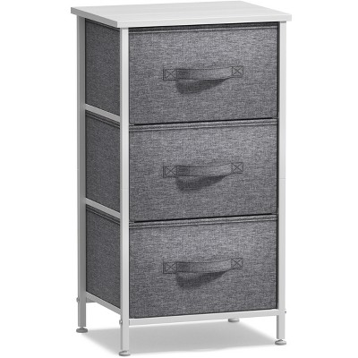Sorbus Nightstand with 3 Drawers - Steel Frame, Wood Top & Easy Pull Fabric Bins - Perfect for Home, Bedroom, Office & College Dorm