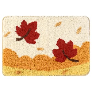 Unique Bargains Soft Non-Slip Thick Shaggy Water Absorbent Botanical Pattern Bath Floor Mat - 1 of 4