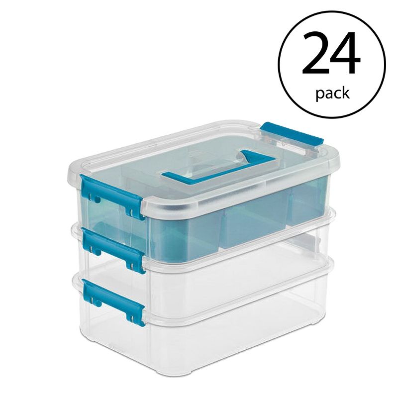 Sterilite Convenient Small Home Tiered Layer Stack Carry Storage Box with Colored Accent Secure Latches, 3 of 4