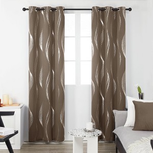 Deconovo 2 Panels Silver Printed Blackout Curtains with Wave, 6 Grommets for Bedroom - 1 of 4