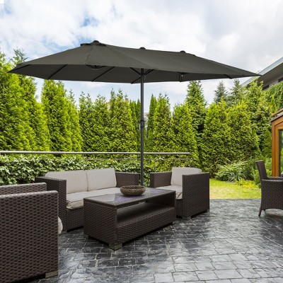 Gray Double-Sided Steel 15ft Patio Umbrella with Crank Handle