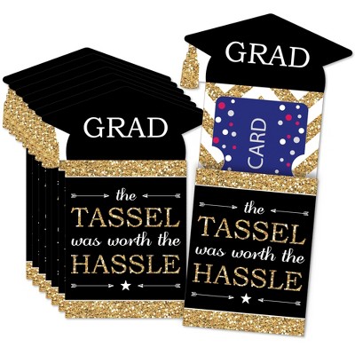Big Dot of Happiness Tassel Worth The Hassle - Gold - Graduation Party Money and Gift Card Sleeves - Nifty Gifty Card Holders - Set of 8