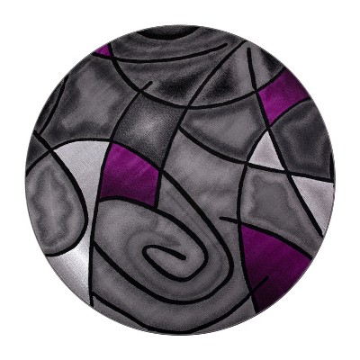 Round 7' Purple and Gray Abstract Synthetic Area Rug