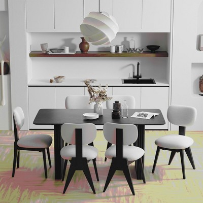 Lirago Solid Wood 67'' Rectangular Dining Table for 6 People Nordic Style Black