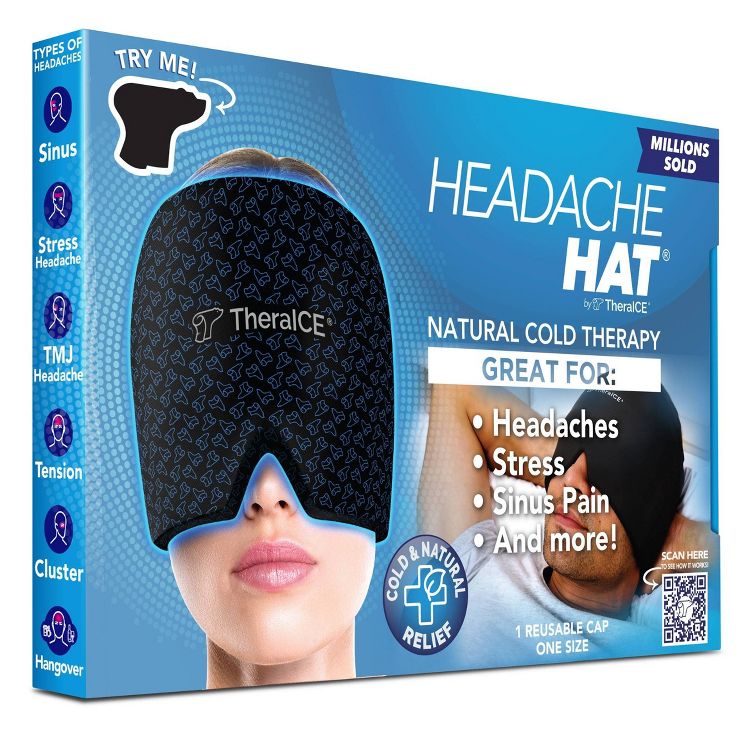TheraICE Headache Hat Soothing Migraine Relief Cap: Spandex, Nylon, Ice and Heat Packs, 1 of 8