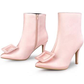 Allegra K Women's Pointed Toe Detachable Buckle Decor Stiletto Heel Ankle Boots