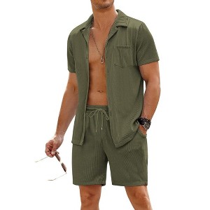 COOFANDY Men's 2 Piece Short Sleeve Casual Button Shirt Summer Sets - 1 of 3