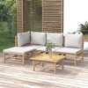 vidaXL Patio Furniture Set 5 Piece Lounge Set - Bamboo, Light Gray Cushions, Modular Design - Garden, Deck, Outdoor Sofa Set with Table and Footstool - 2 of 4