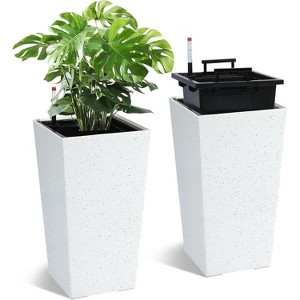 22" Tall Planter Set of 2, Black Indoor/Outdoor Pots with Drainage, Water Level Monitor, Inner Bucket, and Auto Watering, White - 1 of 4