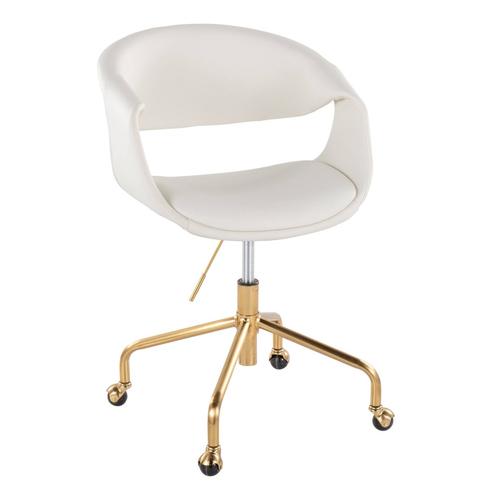 LumiSource Curvo Upholstered 4-Stars Task Chair Gold/White PU