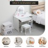 Kids Vanity Desk  Princess Makeup Vanity Table w/LED Mirror & Stool - Toddler Wood Dressing Table Adjustable Lights, Storage (White/Pink/Purple) - 2 of 2