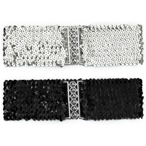 Elerevyo Women's Sequins Decor Metal Interlocking Buckles Elastic Waist Belt 2 Pcs - 1 of 4