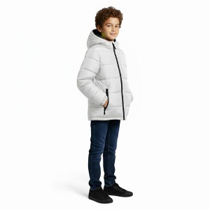 SUPER TRIPLE GOOSE Boys Puffer Jacket with Hood – Warm Winter Coat with Pop Color Zippers - 1 of 3