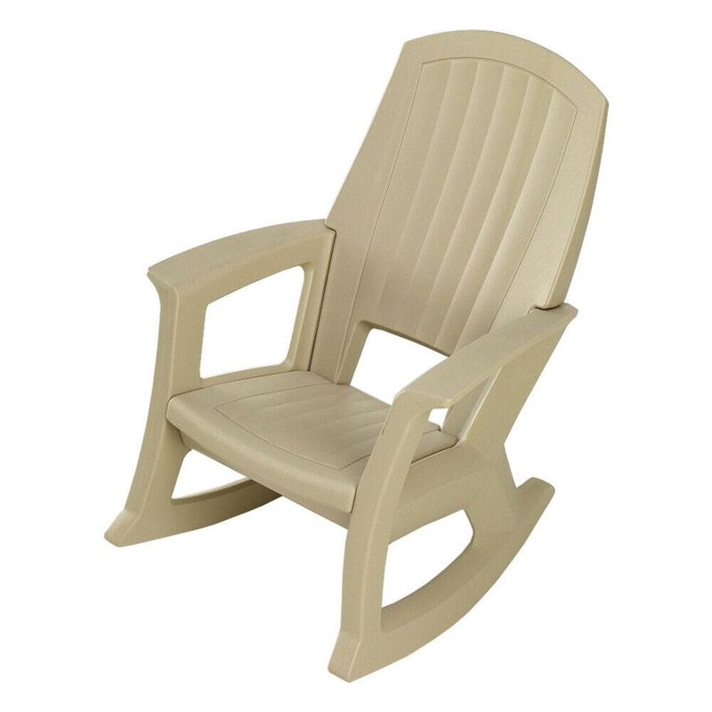 Semco Plastics Rockaway Heavy-Duty All-Weather Plastic Outdoor Porch Rocking Chair for Home Deck and Backyard Patios, Tan (4 Pack), 2 of 7