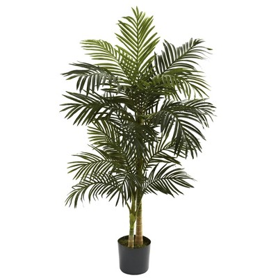 5-ft Green Silk Palm Tree in Black Plastic Pot